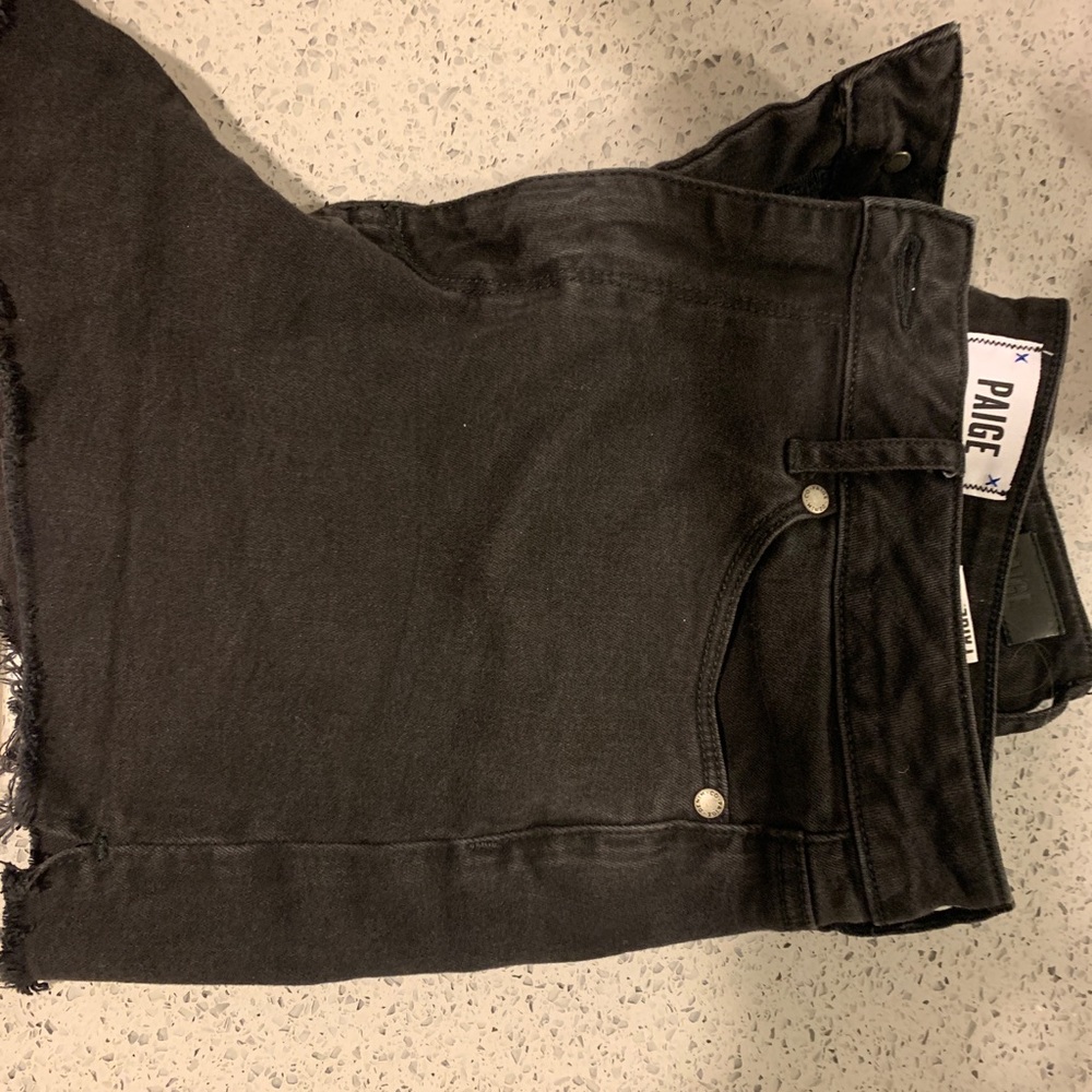 Paige shorts size 30, Black denim, distressed hem - Picture 4 of 6